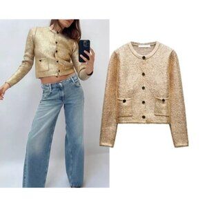 Zara Gold Cardigan Sweater with Cropped Fit